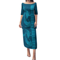 Aloha Hawaii Whale Kakau and Polynesian Tattoo Family Matching Puletasi and Hawaiian Shirt Light Blue Color LT03 Mom's Dress Light Blue - Polynesian Pride