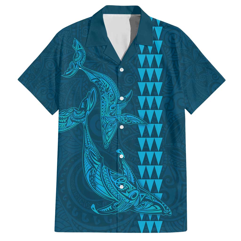 Aloha Hawaii Whale Kakau and Polynesian Tattoo Hawaiian Shirt Light Blue Color