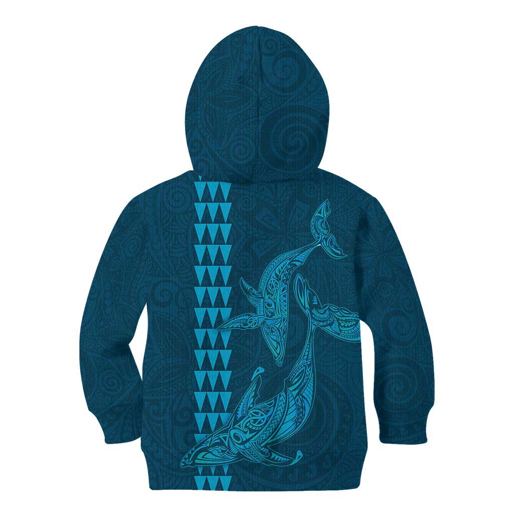 Aloha Hawaii Whale Kakau and Polynesian Tattoo Kid Hoodie Light Blue Color