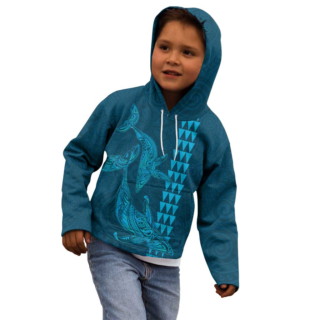 Aloha Hawaii Whale Kakau and Polynesian Tattoo Kid Hoodie Light Blue Color