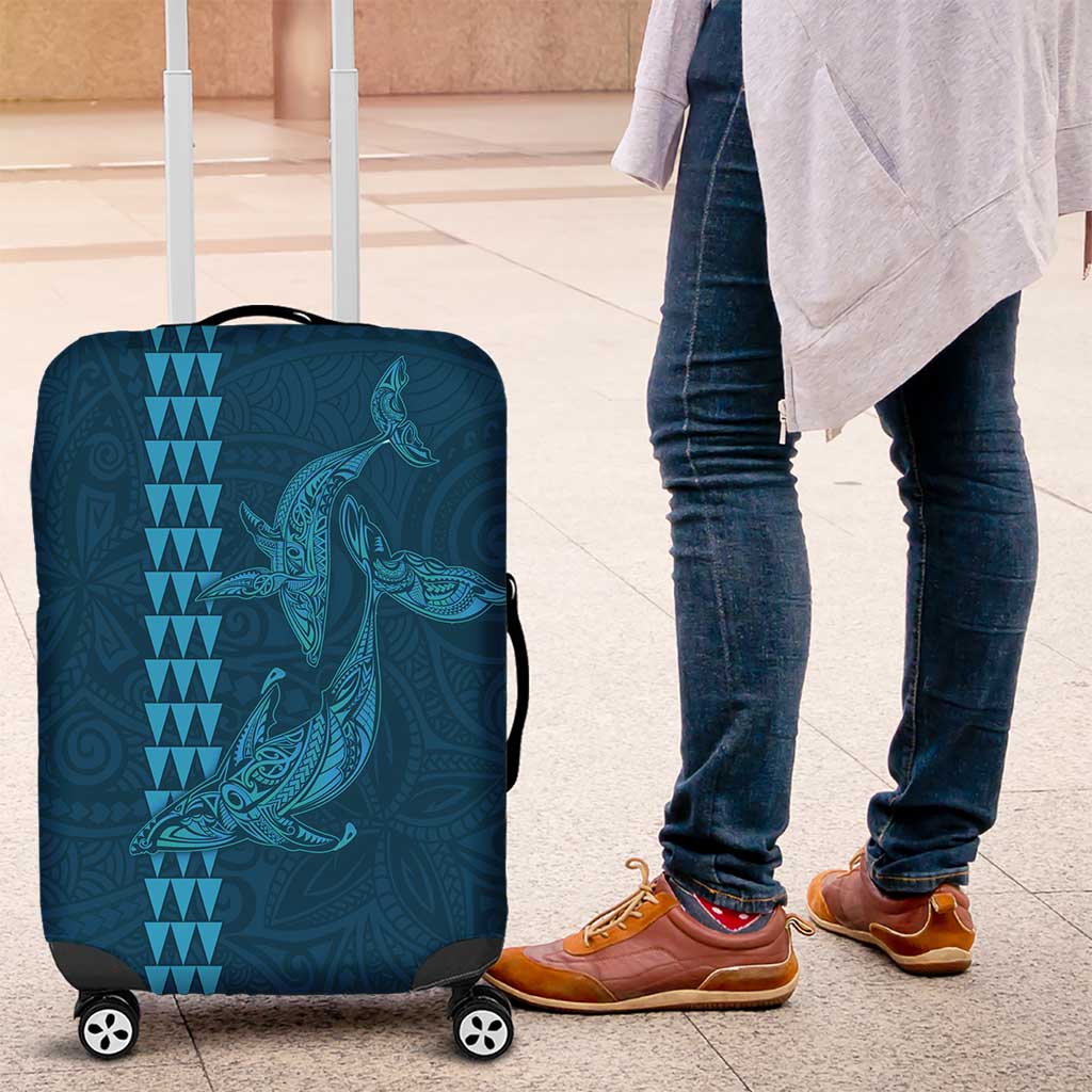 Aloha Hawaii Whale Kakau and Polynesian Tattoo Luggage Cover Light Blue Color