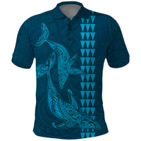 Aloha Hawaii Whale Kakau and Polynesian Tattoo Polo Shirt Light Blue Color