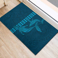 Aloha Hawaii Whale Kakau and Polynesian Tattoo Rubber Doormat Light Blue Color