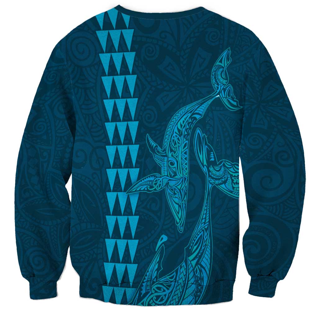 Aloha Hawaii Whale Kakau and Polynesian Tattoo Sweatshirt Light Blue Color
