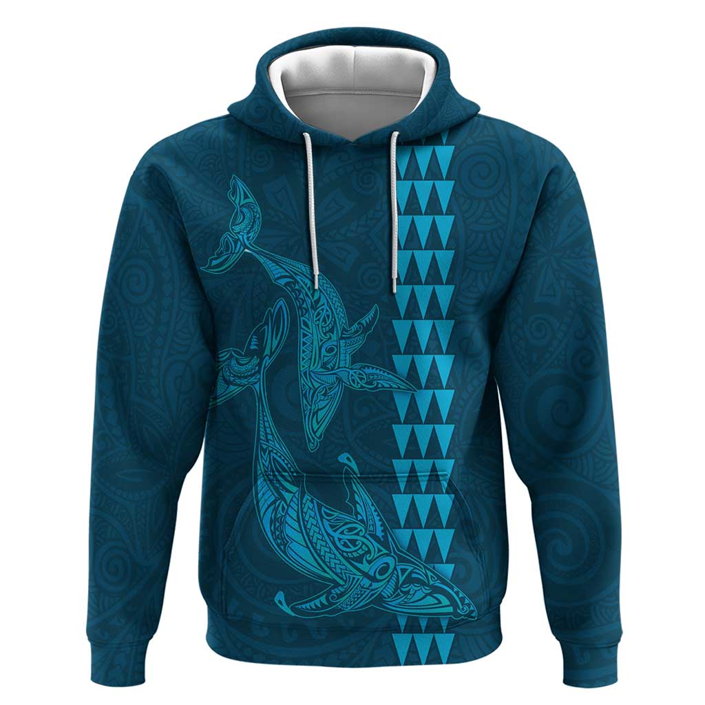 Aloha Hawaii Whale Kakau and Polynesian Tattoo Zip Hoodie Light Blue Color