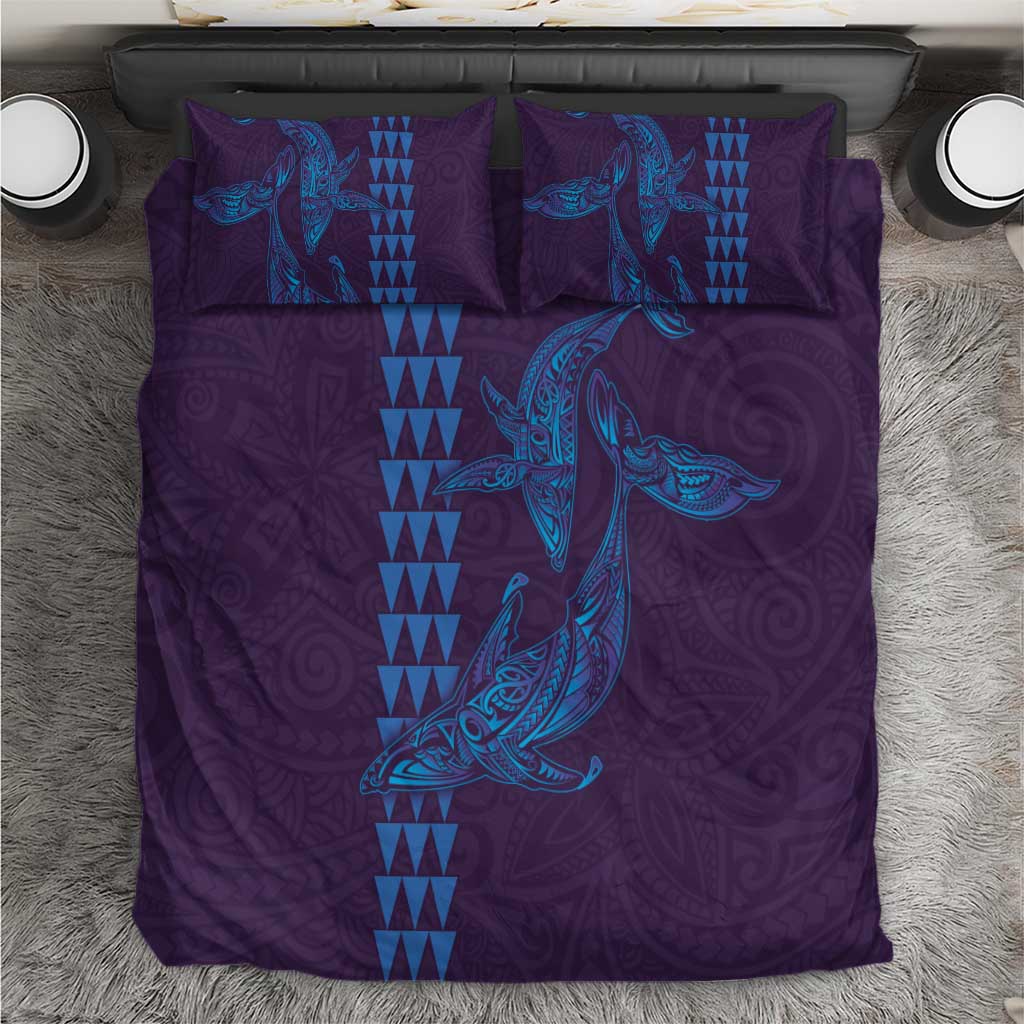 Aloha Hawaii Whale Kakau and Polynesian Tattoo Bedding Set Purple Color