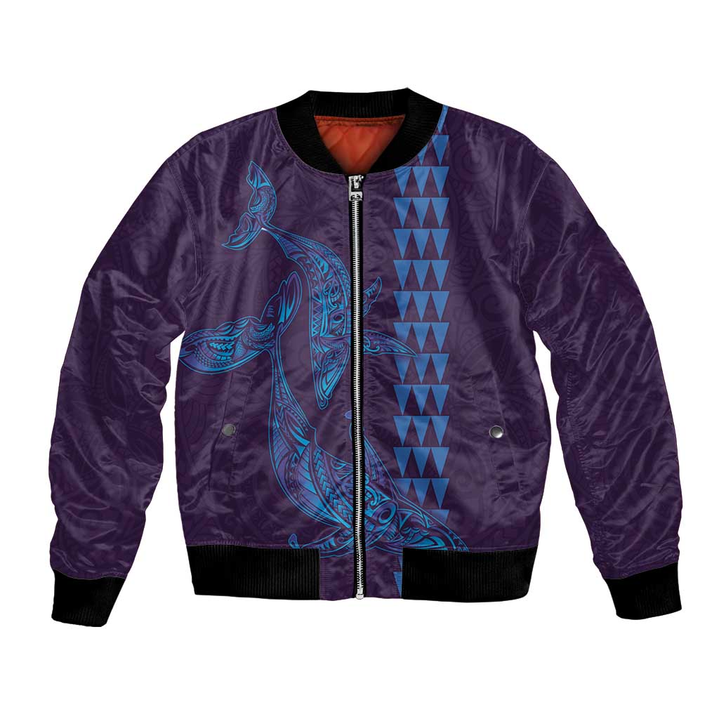 Aloha Hawaii Whale Kakau and Polynesian Tattoo Bomber Jacket Purple Color