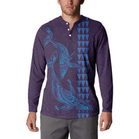 Aloha Hawaii Whale Kakau and Polynesian Tattoo Button Sweatshirt Purple Color