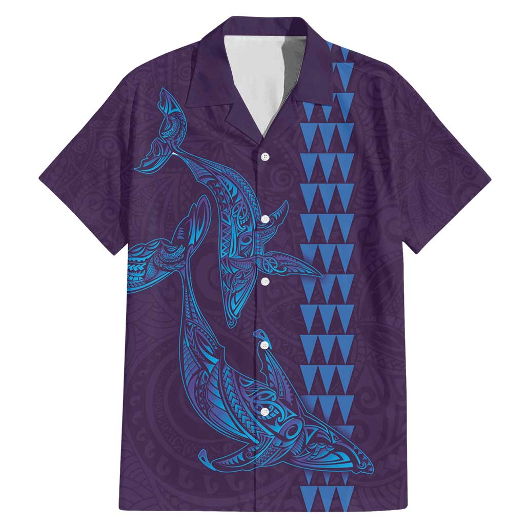 Aloha Hawaii Whale Kakau and Polynesian Tattoo Family Matching Mermaid Dress and Hawaiian Shirt Purple Color