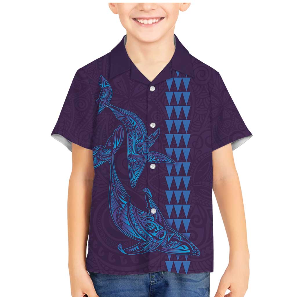 Aloha Hawaii Whale Kakau and Polynesian Tattoo Family Matching Mermaid Dress and Hawaiian Shirt Purple Color
