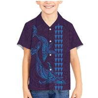 Aloha Hawaii Whale Kakau and Polynesian Tattoo Family Matching Mermaid Dress and Hawaiian Shirt Purple Color