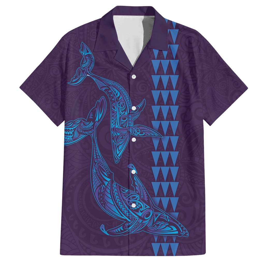 Aloha Hawaii Whale Kakau and Polynesian Tattoo Family Matching Off Shoulder Maxi Dress and Hawaiian Shirt Purple Color