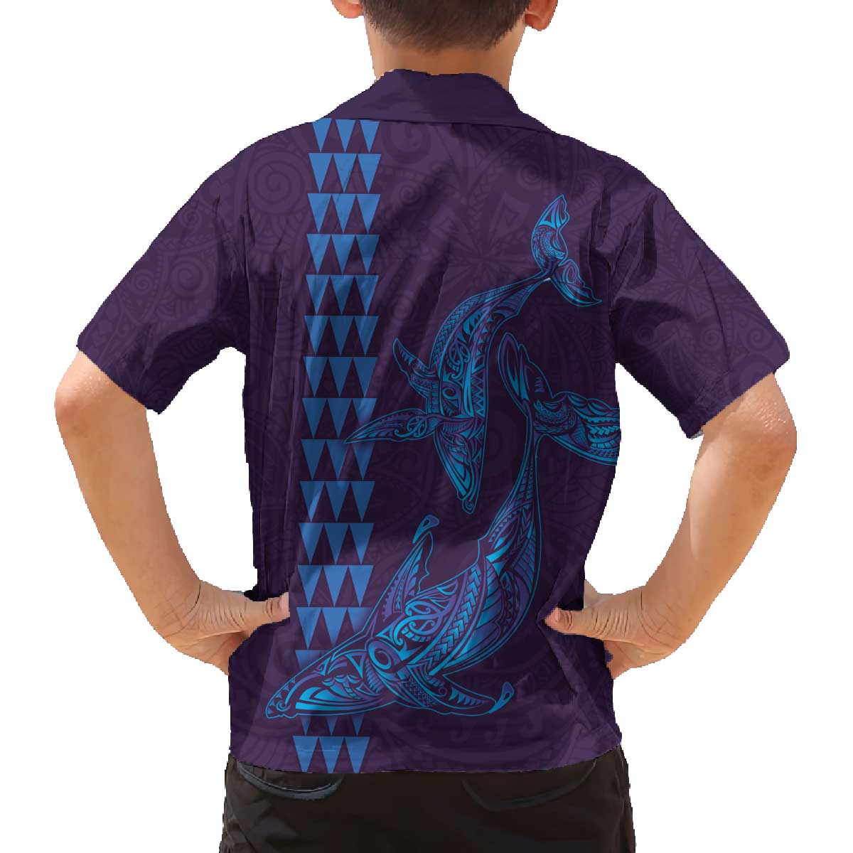 Aloha Hawaii Whale Kakau and Polynesian Tattoo Family Matching Puletasi and Hawaiian Shirt Purple Color LT03 - Polynesian Pride