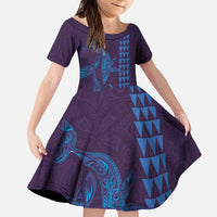 Aloha Hawaii Whale Kakau and Polynesian Tattoo Family Matching Puletasi and Hawaiian Shirt Purple Color LT03 Daughter's Dress Purple - Polynesian Pride