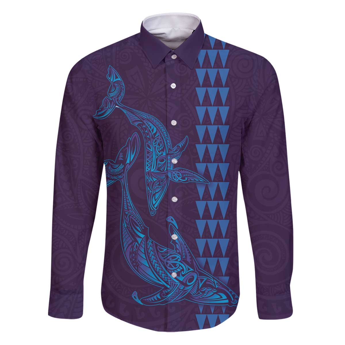 Aloha Hawaii Whale Kakau and Polynesian Tattoo Family Matching Puletasi and Hawaiian Shirt Purple Color LT03 Dad's Shirt - Long Sleeve Purple - Polynesian Pride