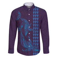Aloha Hawaii Whale Kakau and Polynesian Tattoo Family Matching Puletasi and Hawaiian Shirt Purple Color LT03 Dad's Shirt - Long Sleeve Purple - Polynesian Pride