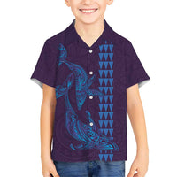 Aloha Hawaii Whale Kakau and Polynesian Tattoo Kid Hawaiian Shirt Purple Color