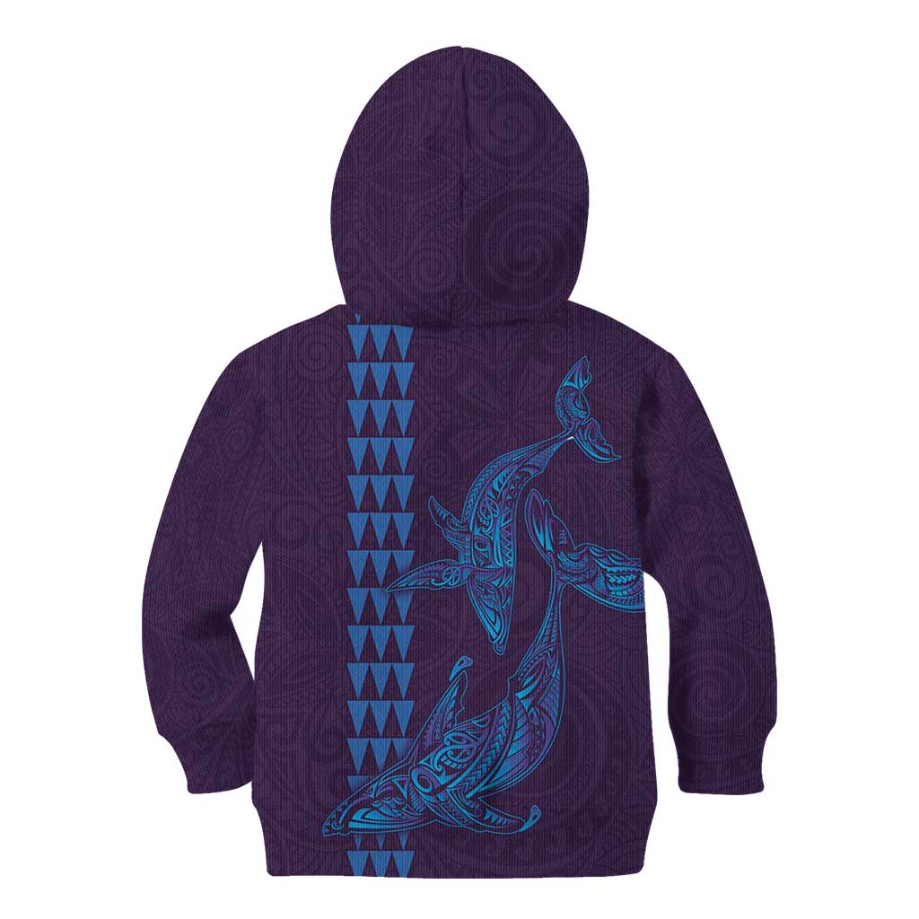 Aloha Hawaii Whale Kakau and Polynesian Tattoo Kid Hoodie Purple Color