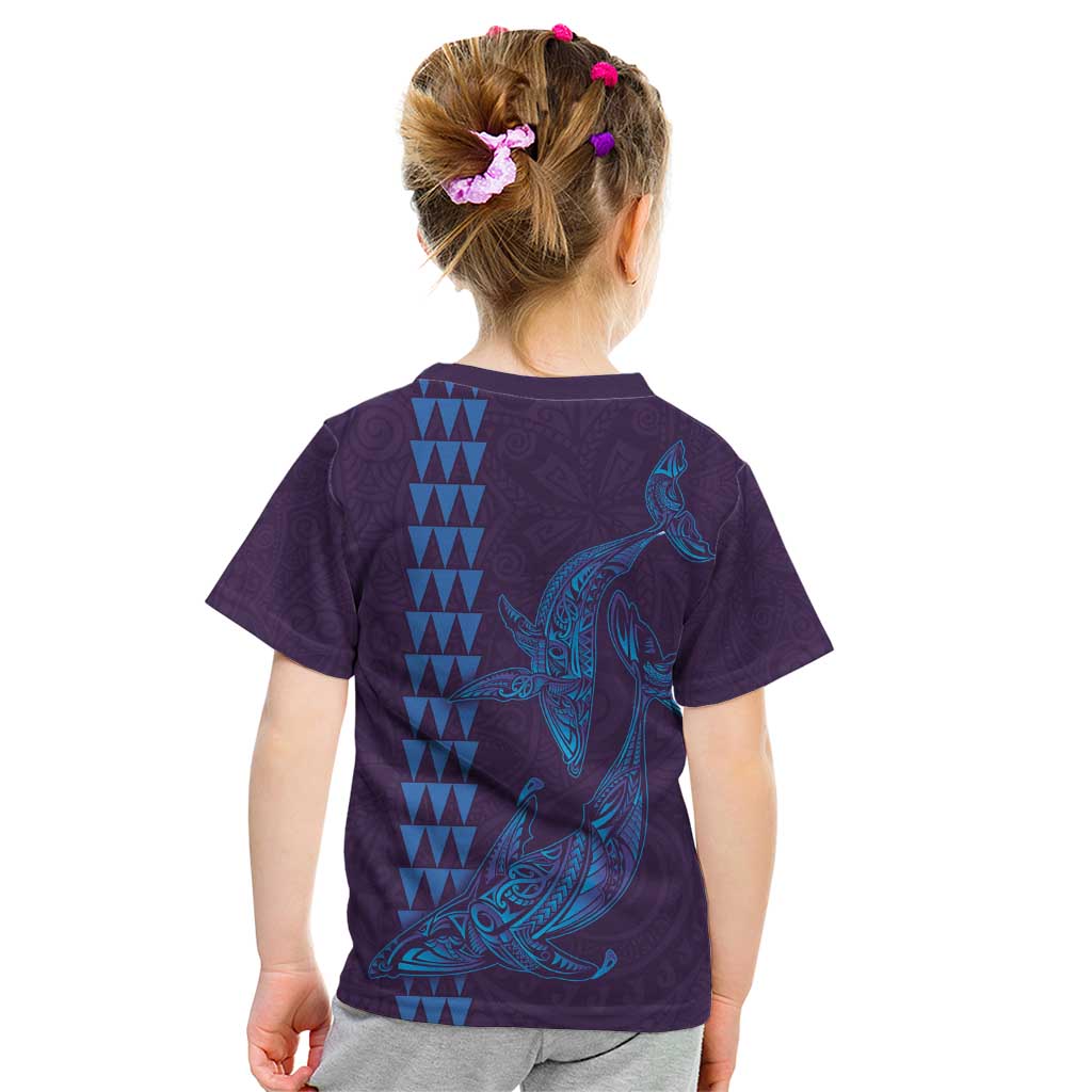 Aloha Hawaii Whale Kakau and Polynesian Tattoo Kid T Shirt Purple Color