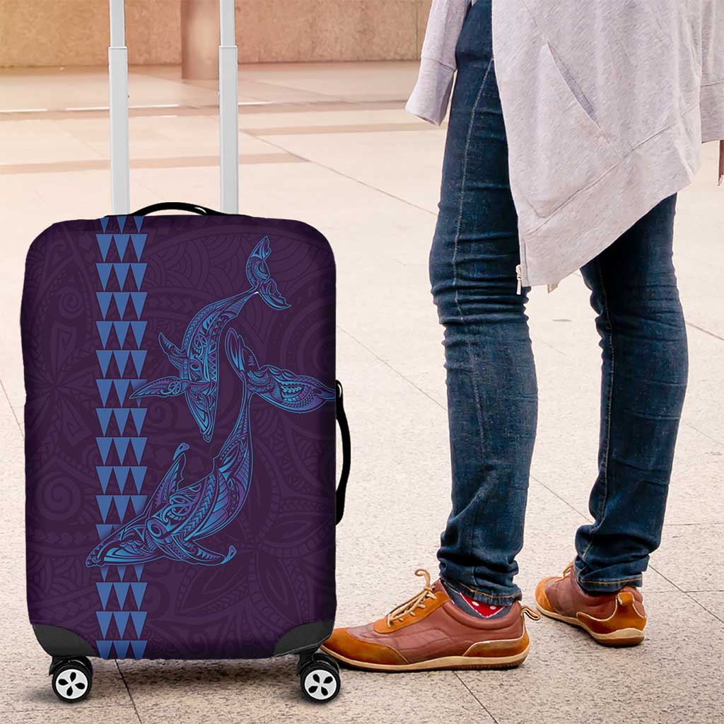 Aloha Hawaii Whale Kakau and Polynesian Tattoo Luggage Cover Purple Color