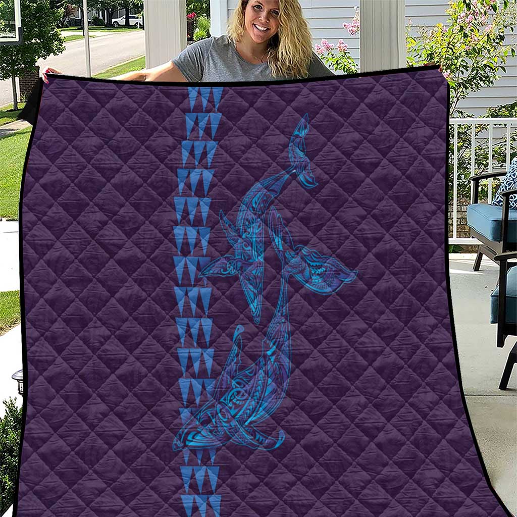 Aloha Hawaii Whale Kakau and Polynesian Tattoo Quilt Purple Color