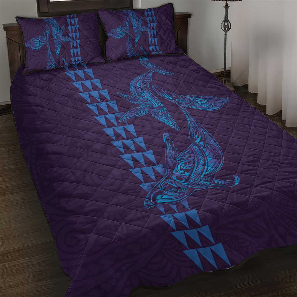 Aloha Hawaii Whale Kakau and Polynesian Tattoo Quilt Bed Set Purple Color