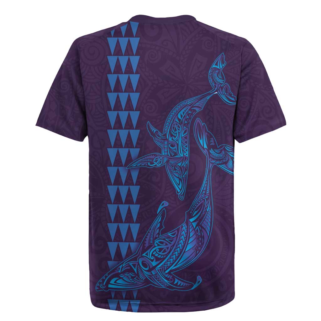 Aloha Hawaii Whale Kakau and Polynesian Tattoo Rugby Jersey Purple Color