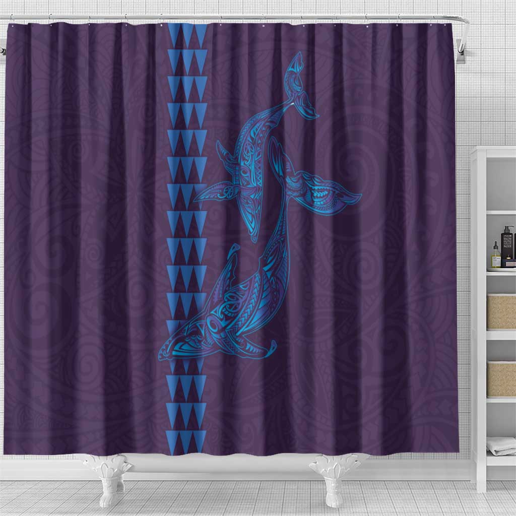 Aloha Hawaii Whale Kakau and Polynesian Tattoo Shower Curtain Purple Color