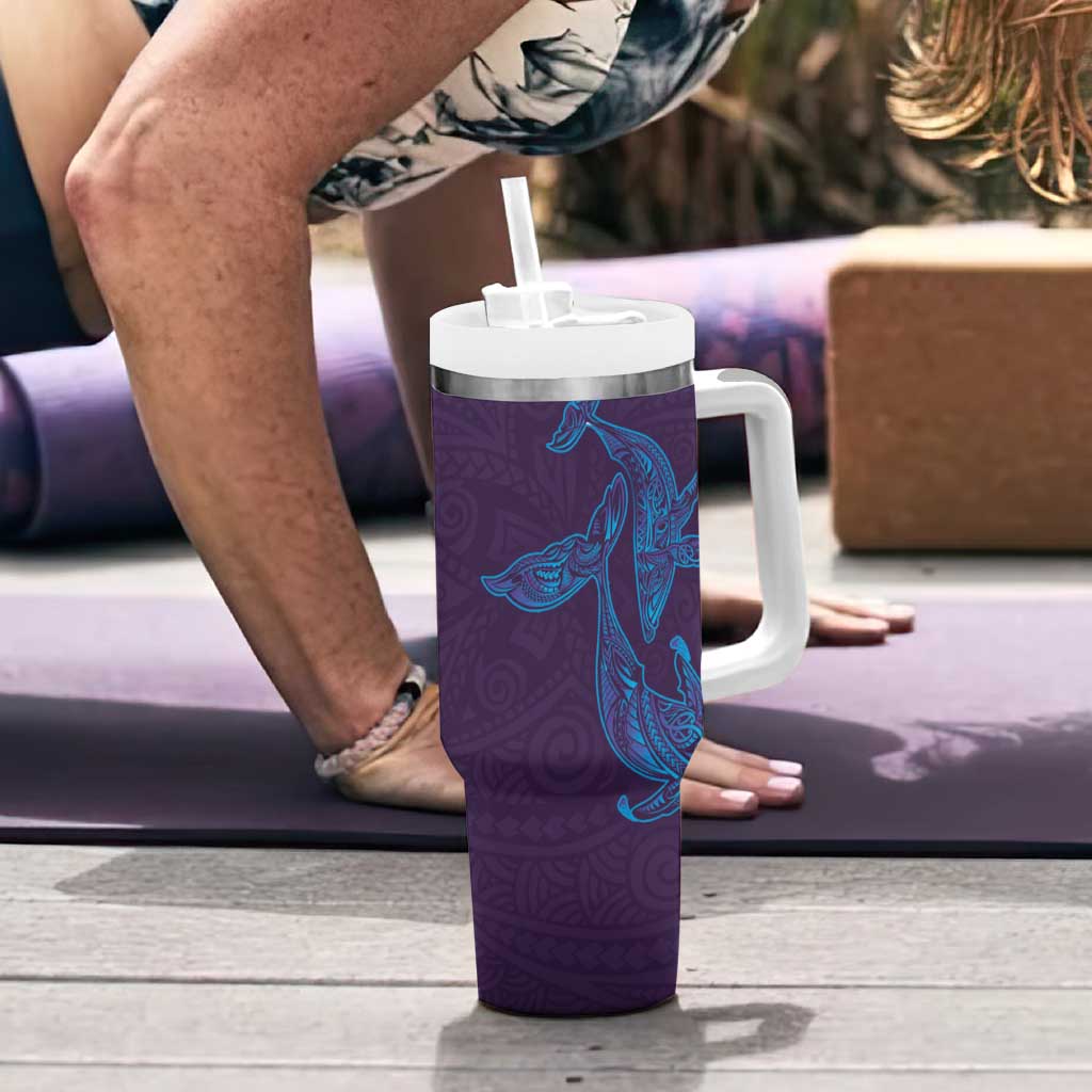 Aloha Hawaii Whale Kakau and Polynesian Tattoo Tumbler With Handle Purple Color