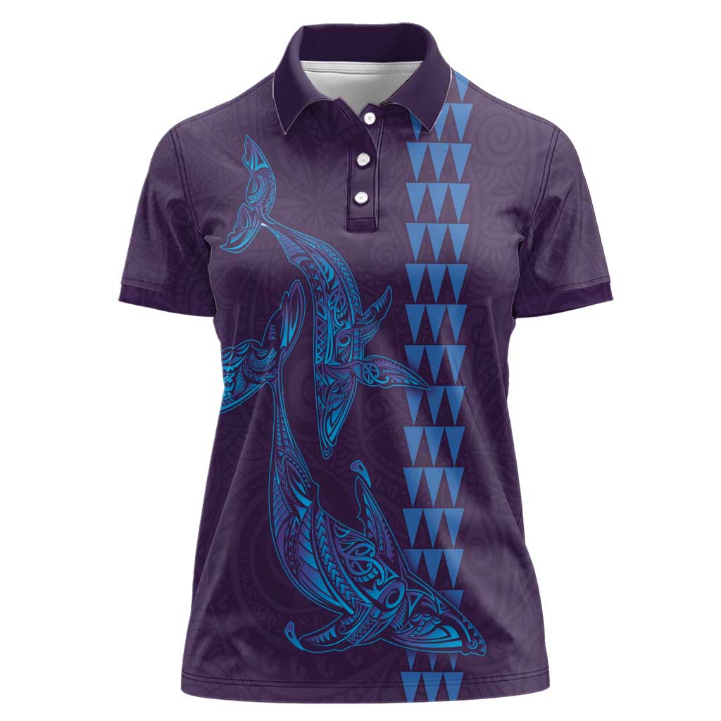 Aloha Hawaii Whale Kakau and Polynesian Tattoo Women Polo Shirt Purple Color LT03 Female Purple - Polynesian Pride