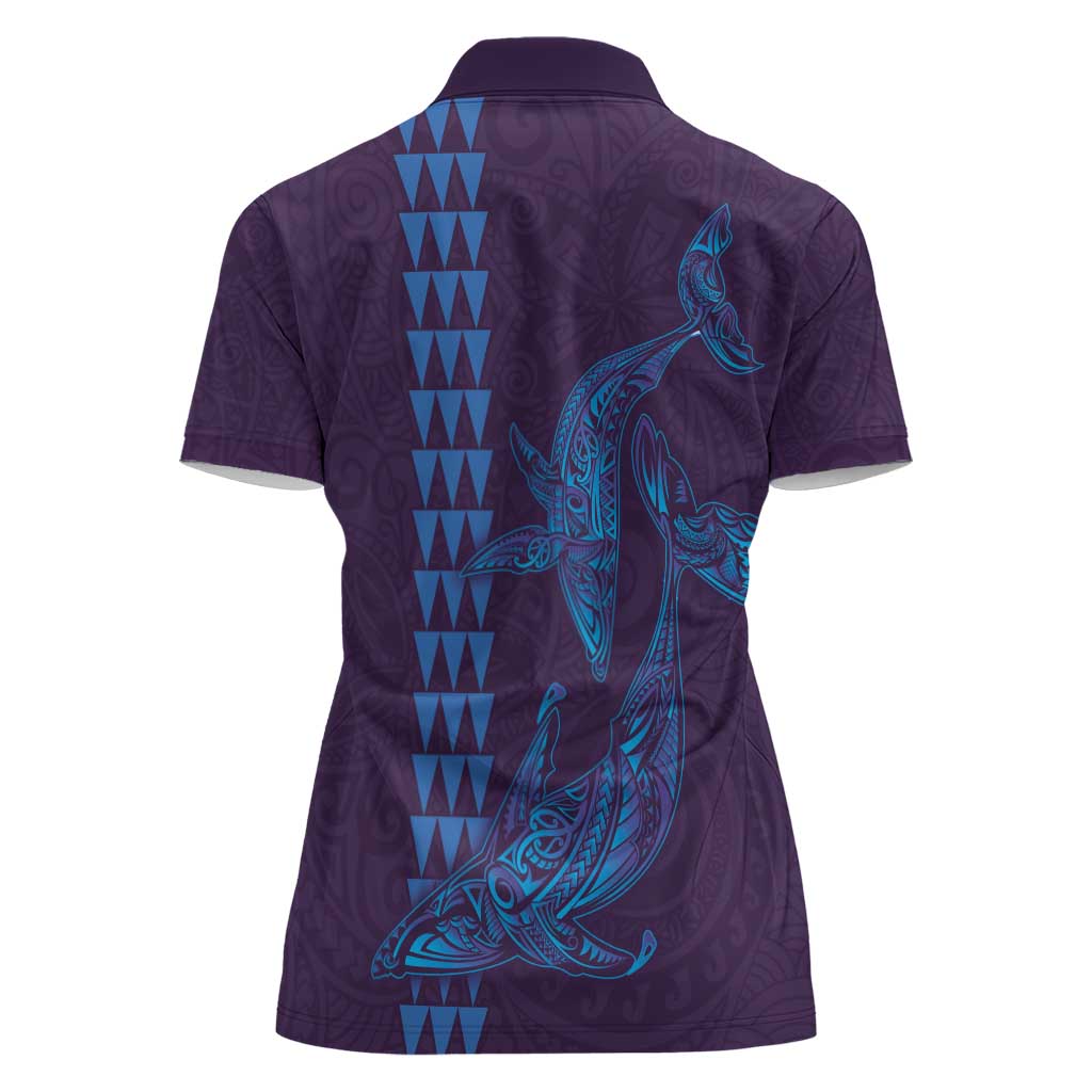 Aloha Hawaii Whale Kakau and Polynesian Tattoo Women Polo Shirt Purple Color LT03 - Polynesian Pride