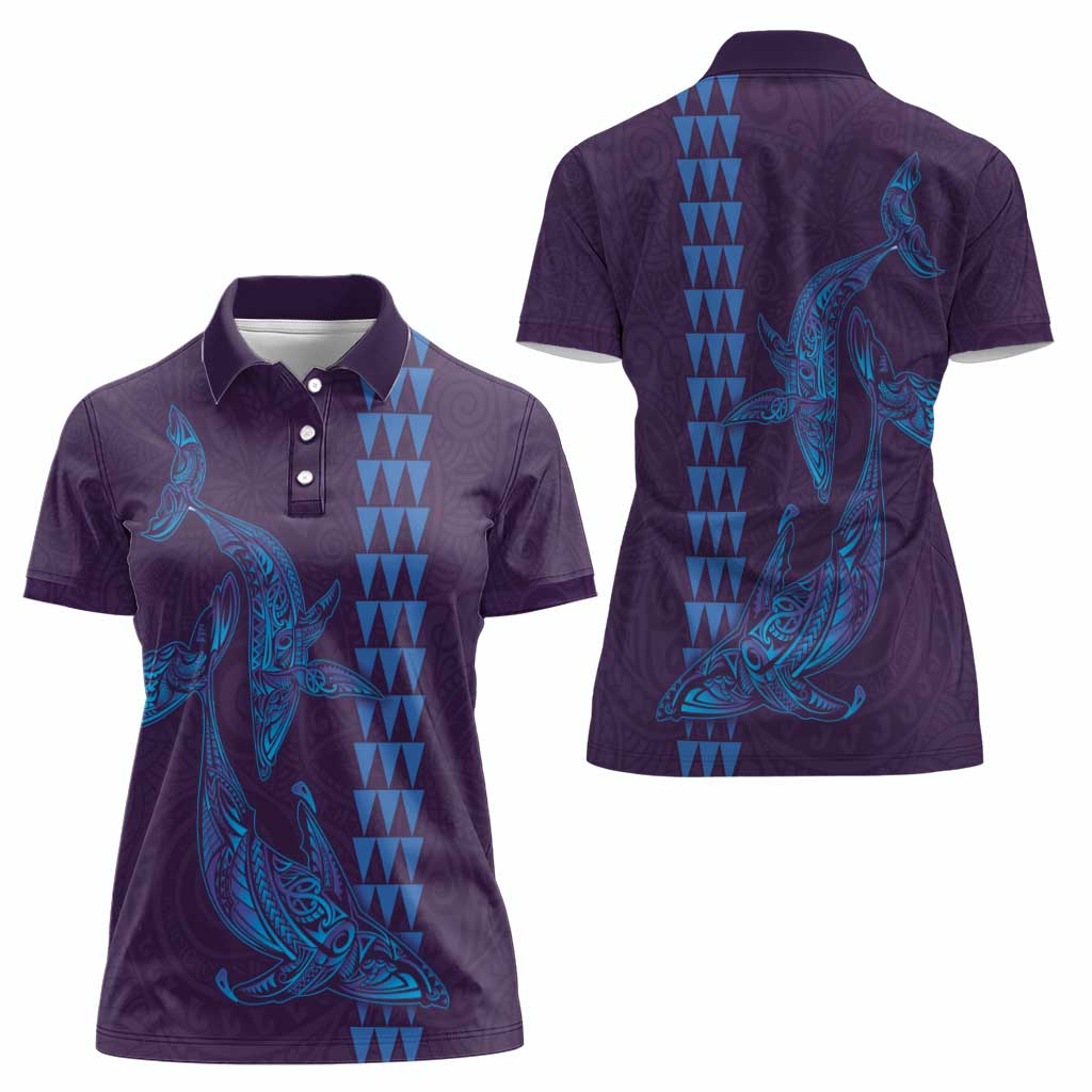 Aloha Hawaii Whale Kakau and Polynesian Tattoo Women Polo Shirt Purple Color LT03 - Polynesian Pride