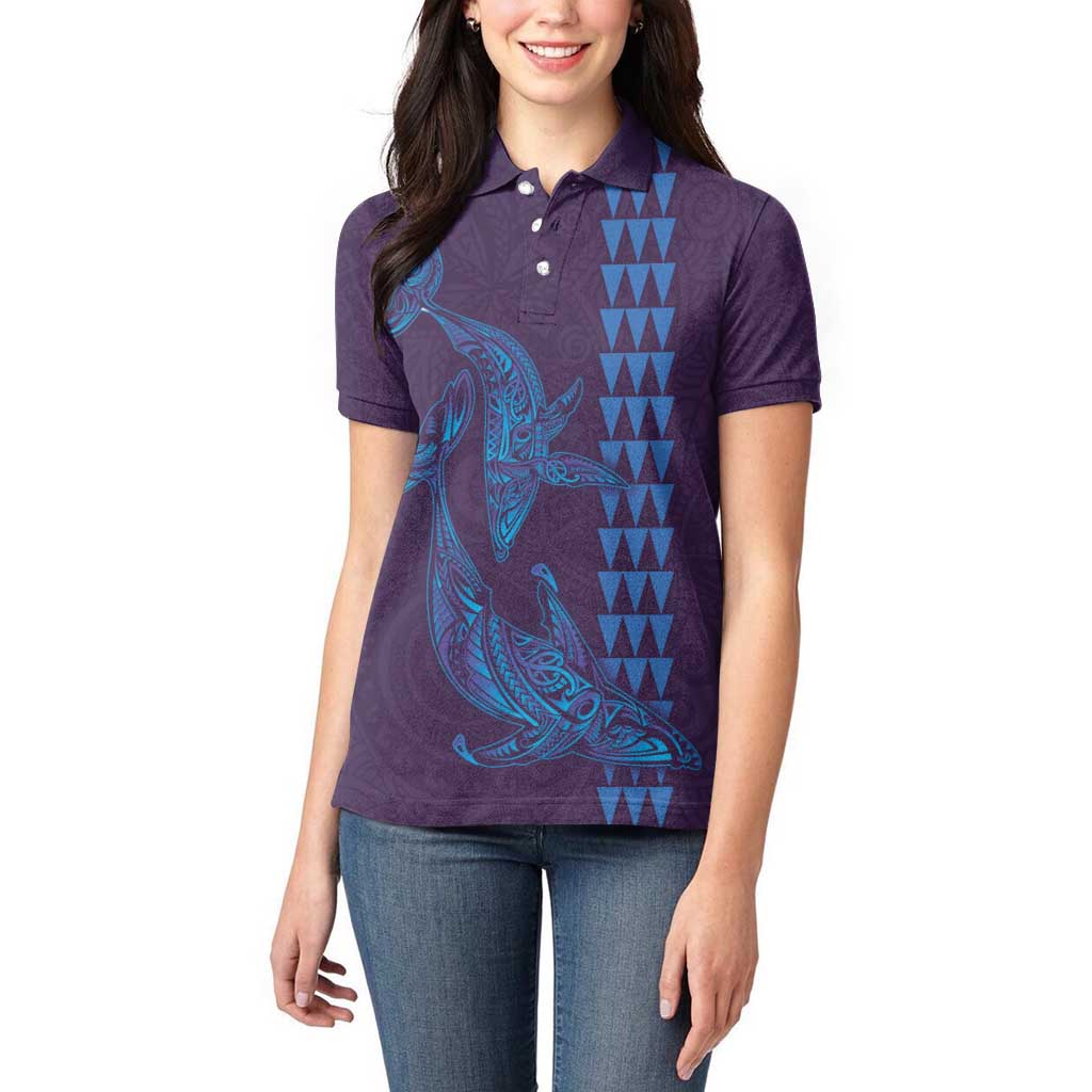Aloha Hawaii Whale Kakau and Polynesian Tattoo Women Polo Shirt Purple Color LT03 - Polynesian Pride