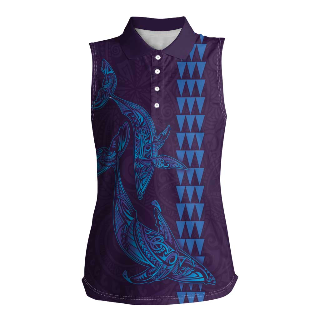 Aloha Hawaii Whale Kakau and Polynesian Tattoo Women Sleeveless Polo Shirt Purple Color LT03 Female Purple - Polynesian Pride