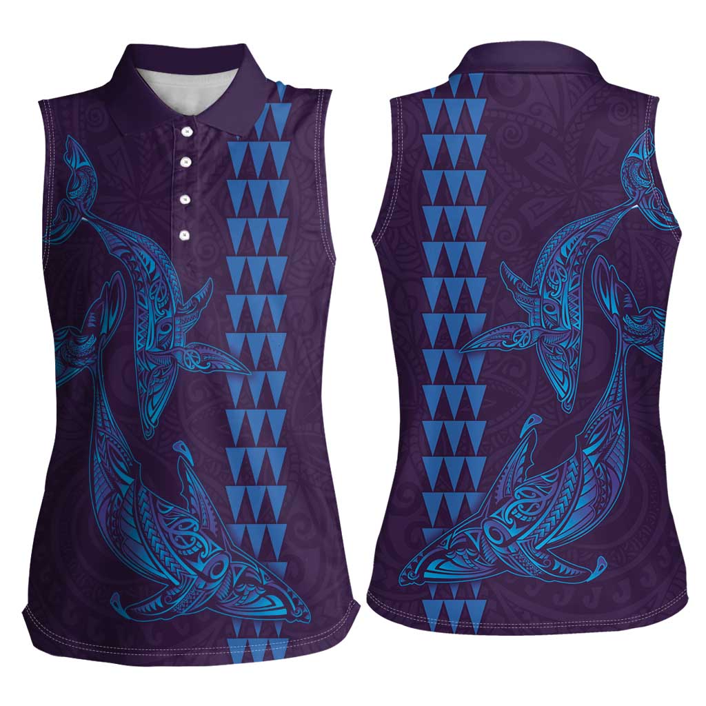 Aloha Hawaii Whale Kakau and Polynesian Tattoo Women Sleeveless Polo Shirt Purple Color LT03 - Polynesian Pride