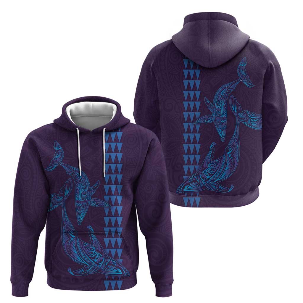 Aloha Hawaii Whale Kakau and Polynesian Tattoo Zip Hoodie Purple Color
