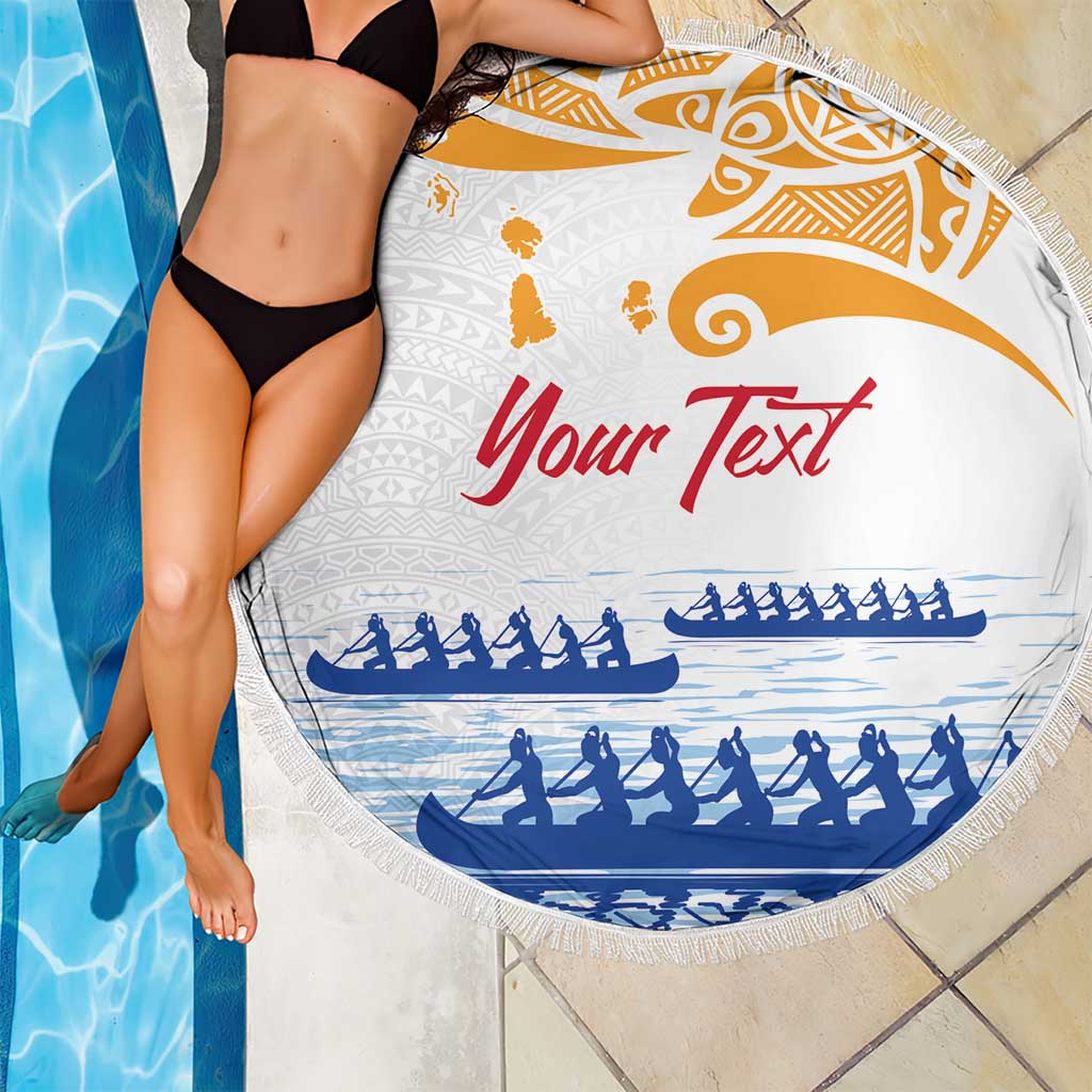 Personalised Hawaiki Nui Va'a French Polynesian Pattern Beach Blanket White Color