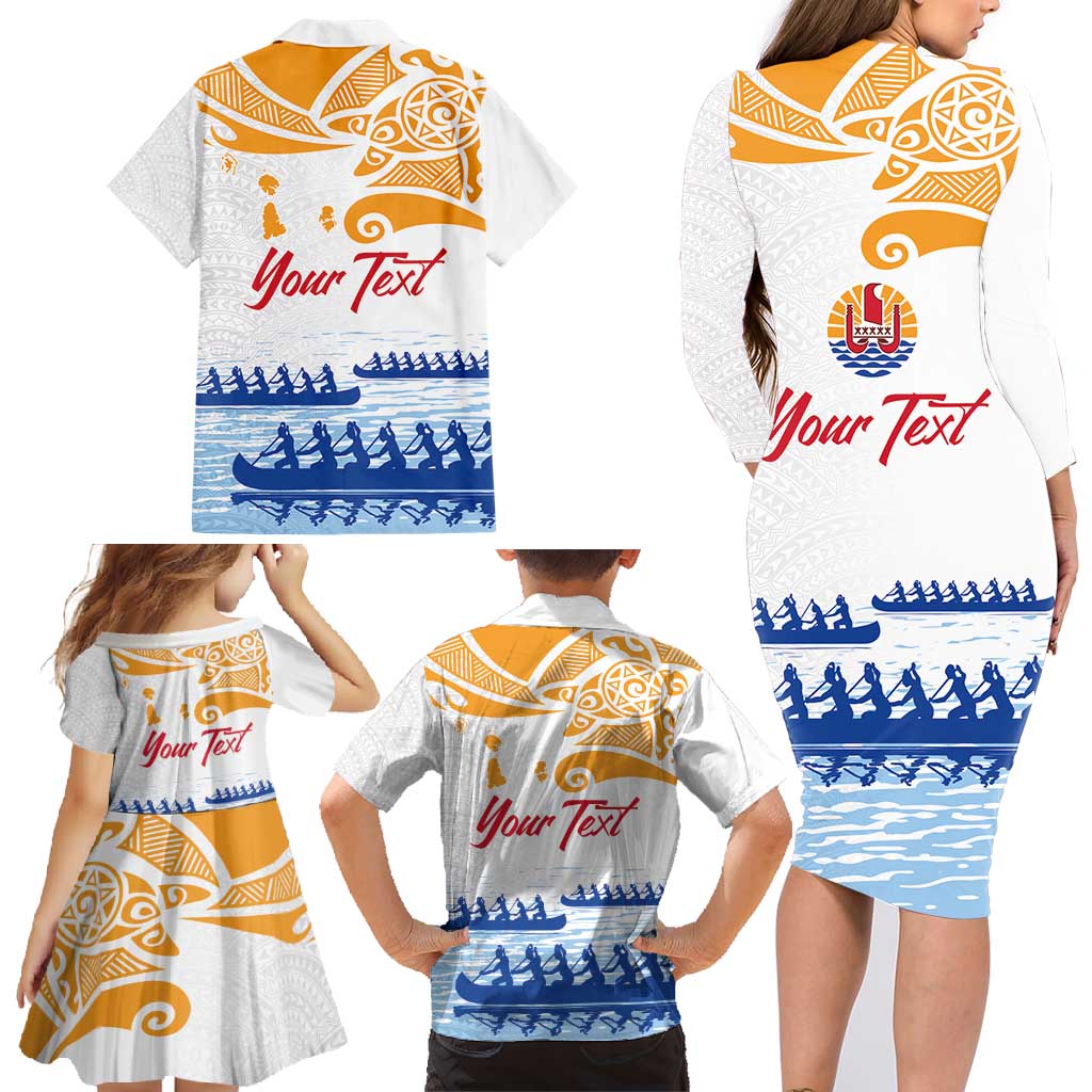Personalised Hawaiki Nui Va'a French Polynesian Pattern Family Matching Long Sleeve Bodycon Dress and Hawaiian Shirt White Color LT03 - Polynesian Pride