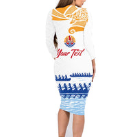 Personalised Hawaiki Nui Va'a French Polynesian Pattern Family Matching Long Sleeve Bodycon Dress and Hawaiian Shirt White Color LT03 - Polynesian Pride