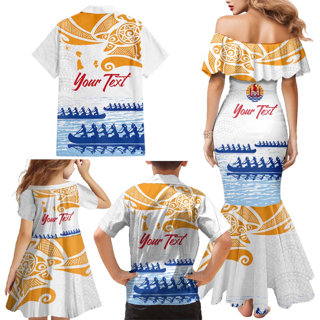 Personalised Hawaiki Nui Va'a French Polynesian Pattern Family Matching Mermaid Dress and Hawaiian Shirt White Color LT03 - Polynesian Pride