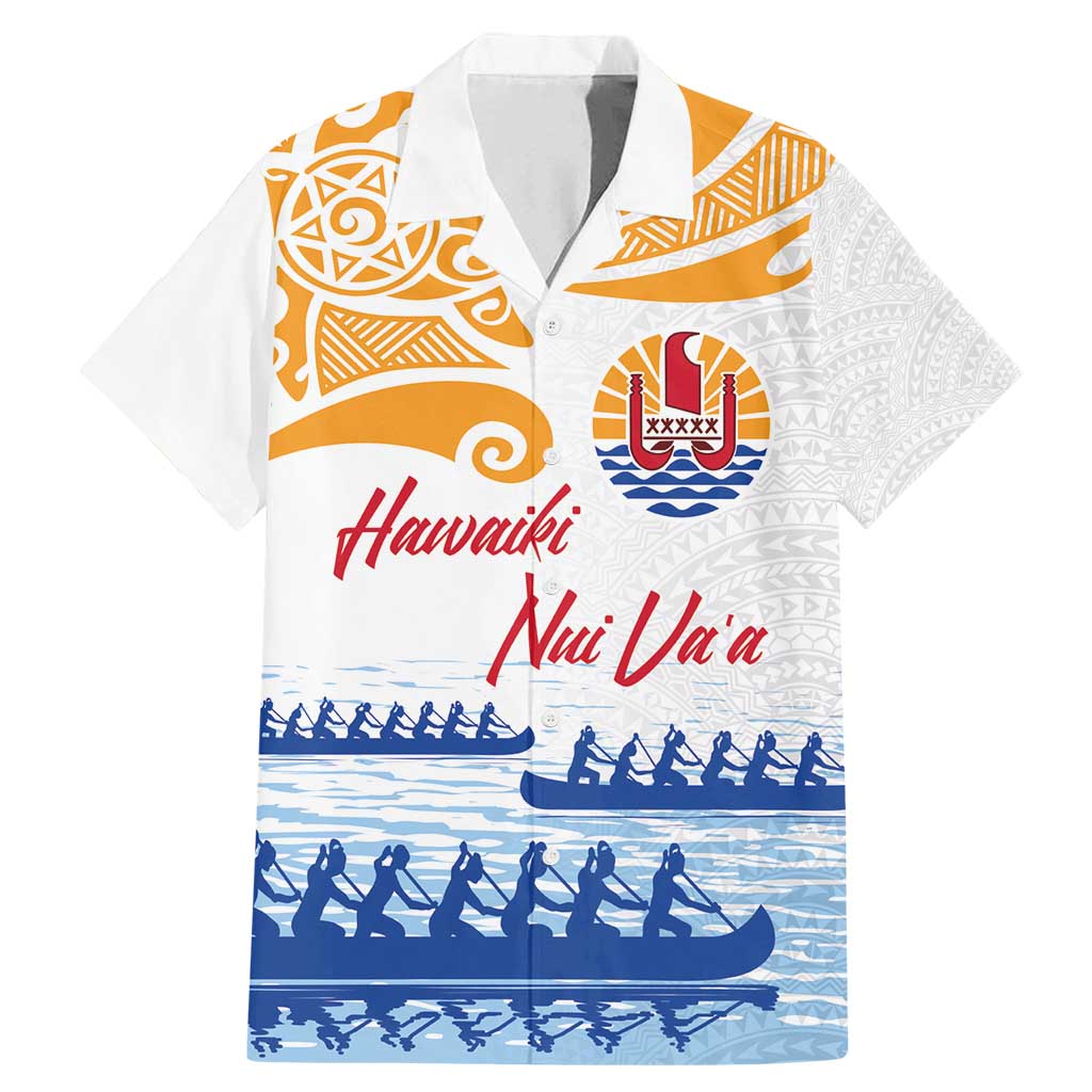 Personalised Hawaiki Nui Va'a French Polynesian Pattern Family Matching Mermaid Dress and Hawaiian Shirt White Color LT03 Dad's Shirt - Short Sleeve White - Polynesian Pride