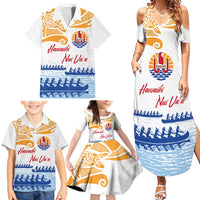 Personalised Hawaiki Nui Va'a French Polynesian Pattern Family Matching Summer Maxi Dress and Hawaiian Shirt White Color LT03 - Polynesian Pride