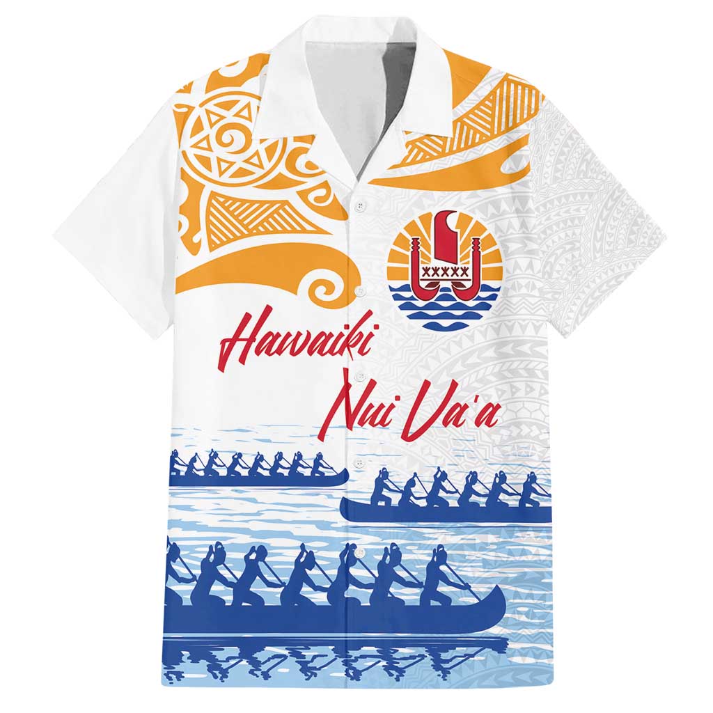Personalised Hawaiki Nui Va'a French Polynesian Pattern Family Matching Summer Maxi Dress and Hawaiian Shirt White Color LT03 Dad's Shirt - Short Sleeve White - Polynesian Pride
