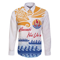 Personalised Hawaiki Nui Va'a French Polynesian Pattern Family Matching Summer Maxi Dress and Hawaiian Shirt White Color LT03 Dad's Shirt - Long Sleeve White - Polynesian Pride