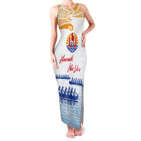 Personalised Hawaiki Nui Va'a French Polynesian Pattern Family Matching Tank Maxi Dress and Hawaiian Shirt White Color