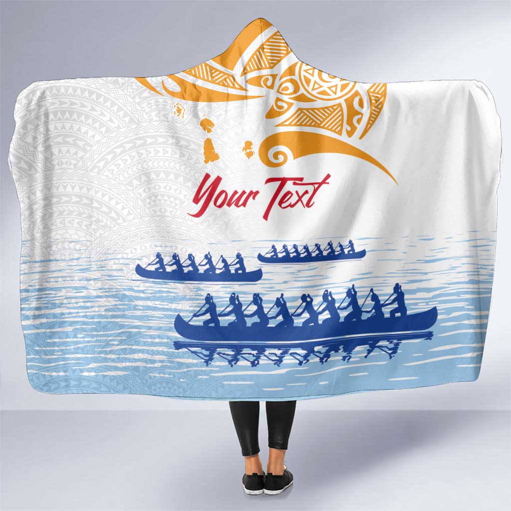 Personalised Hawaiki Nui Va'a French Polynesian Pattern Hooded Blanket White Color