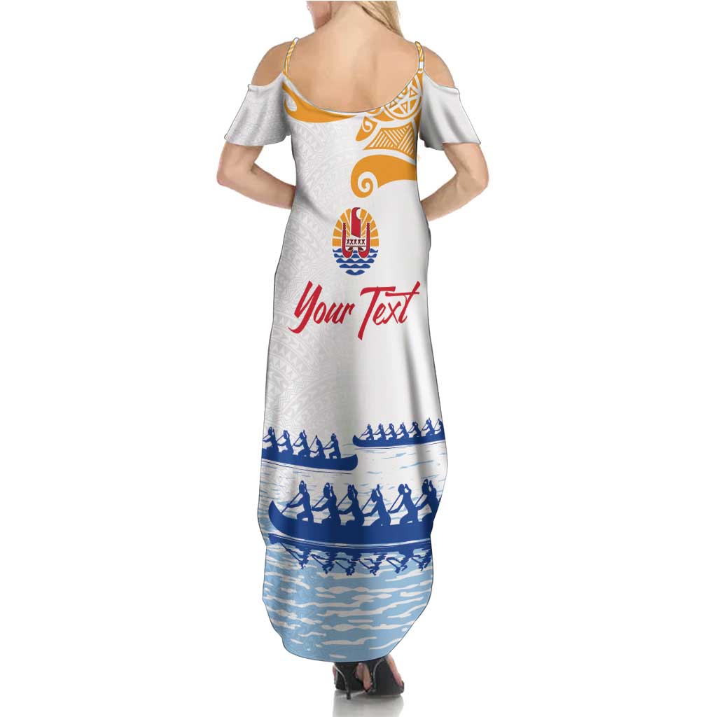 Personalised Hawaiki Nui Va'a French Polynesian Pattern Summer Maxi Dress White Color