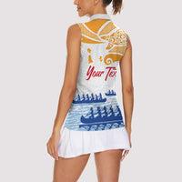 Personalised Hawaiki Nui Va'a French Polynesian Pattern Women Sleeveless Polo Shirt White Color