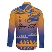 Personalised Hawaiki Nui Va'a French Polynesian Pattern Family Matching Long Sleeve Bodycon Dress and Hawaiian Shirt Sunset Color LT03 - Polynesian Pride