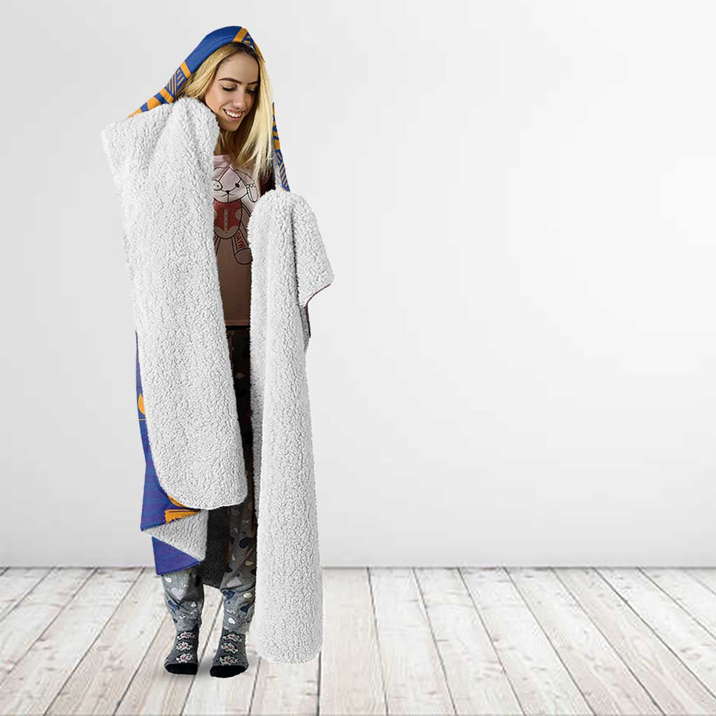 Personalised Hawaiki Nui Va'a French Polynesian Pattern Hooded Blanket Sunset Color